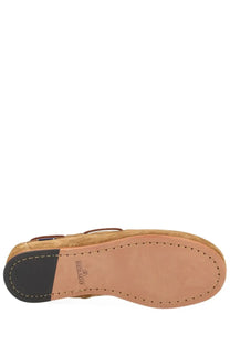 Tan suede sebago womens mocassino owen brown boat shoe with black rubber heel and tan leather insole