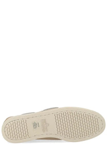 Beige rubber sole with wavy tread pattern and embossed brand logo on sebago womens mocassino portland beige shoe