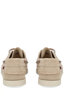 Sebago women’s mocassino Portland beige beige suede boat shoes with tan leather laces and detailing
