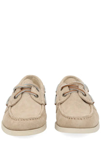Sebago women’s mocassino Portland beige beige suede boat shoes with tan laces and metallic eyelets