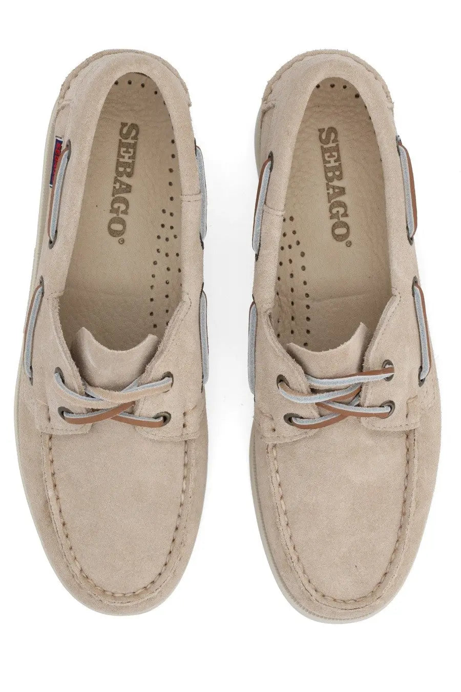 Sebago women’s mocassino Portland beige boat shoes in beige suede with silver eyelets and brown laces