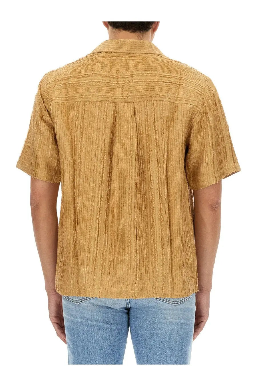 SéFr men’s shirt dalian beige mustard yellow short-sleeved ribbed fabric with classic collar