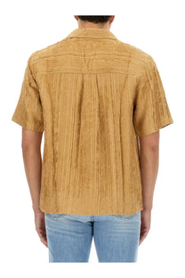 SéFr men’s shirt dalian beige mustard yellow short-sleeved ribbed fabric with classic collar