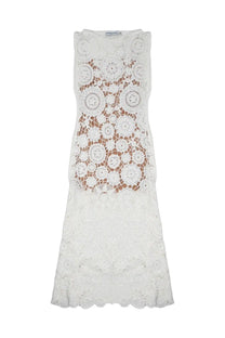Self-portrait women’s white sleeveless lace dress with intricate circular crochet patterns and scalloped hem