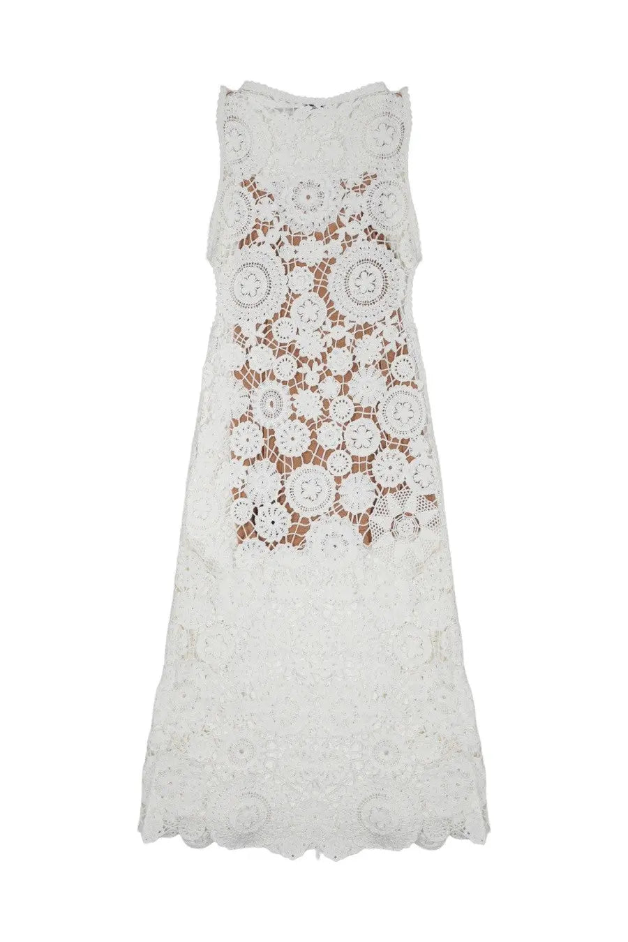 Self-portrait women’s abito crochet white sleeveless lace dress with intricate circular patterns and scalloped hem