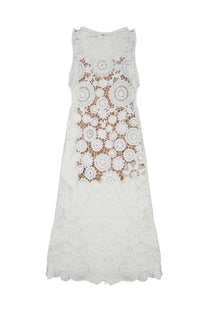 Self-portrait women’s abito crochet white sleeveless lace dress with intricate circular patterns and scalloped hem