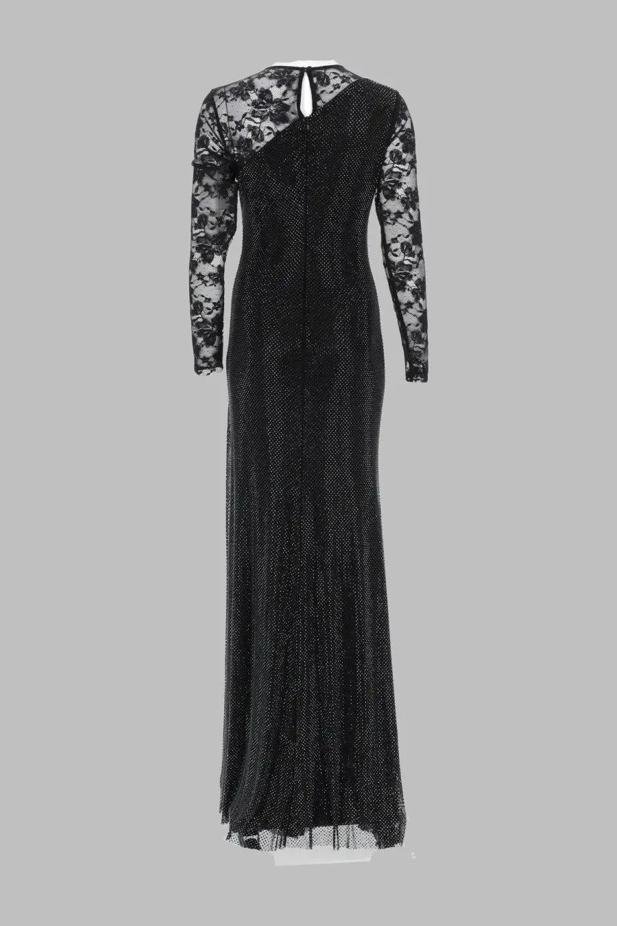 Self-portrait women’s abito lungo con manica in pizzo black long-sleeved evening gown with lace and sequined bodice