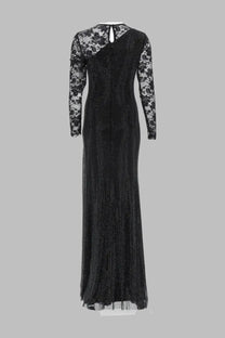 Self-portrait women’s abito lungo con manica in pizzo black long-sleeved evening gown with lace and sequined bodice