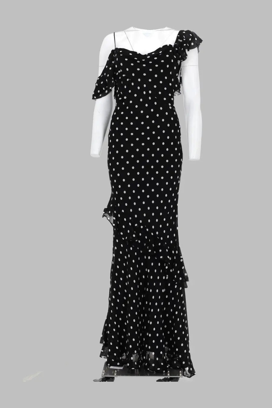 self-portrait Women's Abito Lungo in Georgette Pois Black