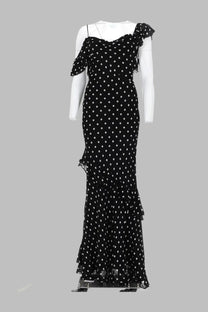 self-portrait Women's Abito Lungo in Georgette Pois Black