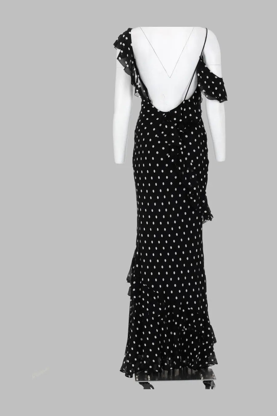 self-portrait Women's Abito Lungo in Georgette Pois Black