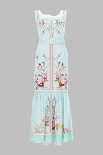 Self-portrait women’s abito midi con stampa floreale green light blue sleeveless maxi dress with pink red and yellow floral pattern