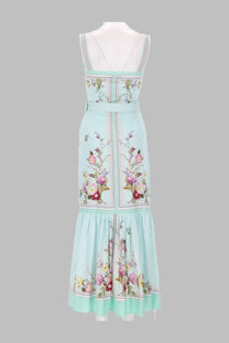Self-portrait women’s abito midi con stampa floreale green light mint green floral maxi dress with embroidered blossoms and butterflies