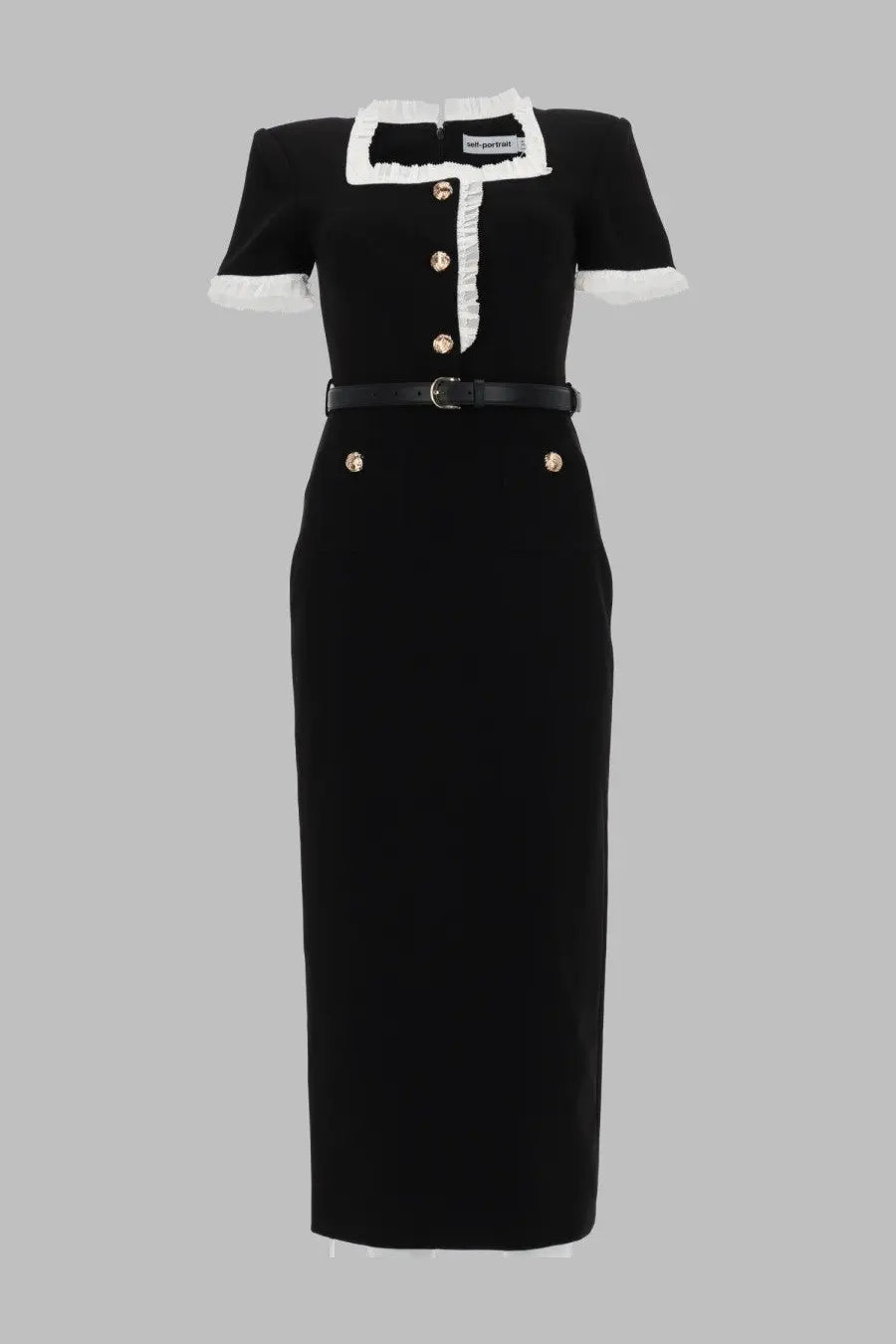 self-portrait Women's Abito Midi in Crepe Con Volant Black