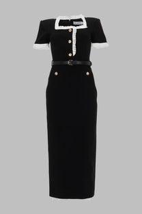 self-portrait Women's Abito Midi in Crepe Con Volant Black