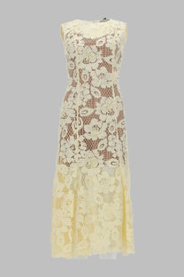 self-portrait Women's Abito Midi Fiori Crochet Yellow