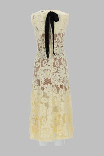 self-portrait Women's Abito Midi Fiori Crochet Yellow
