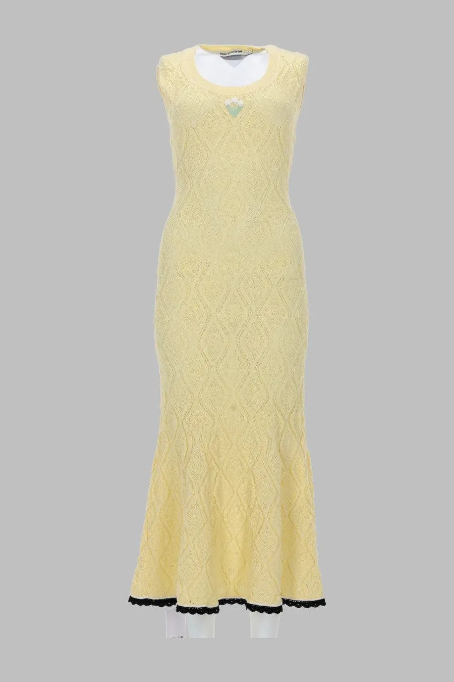 self-portrait Women's Abito Midi in Maglia Traforata Yellow