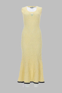 self-portrait Women's Abito Midi in Maglia Traforata Yellow