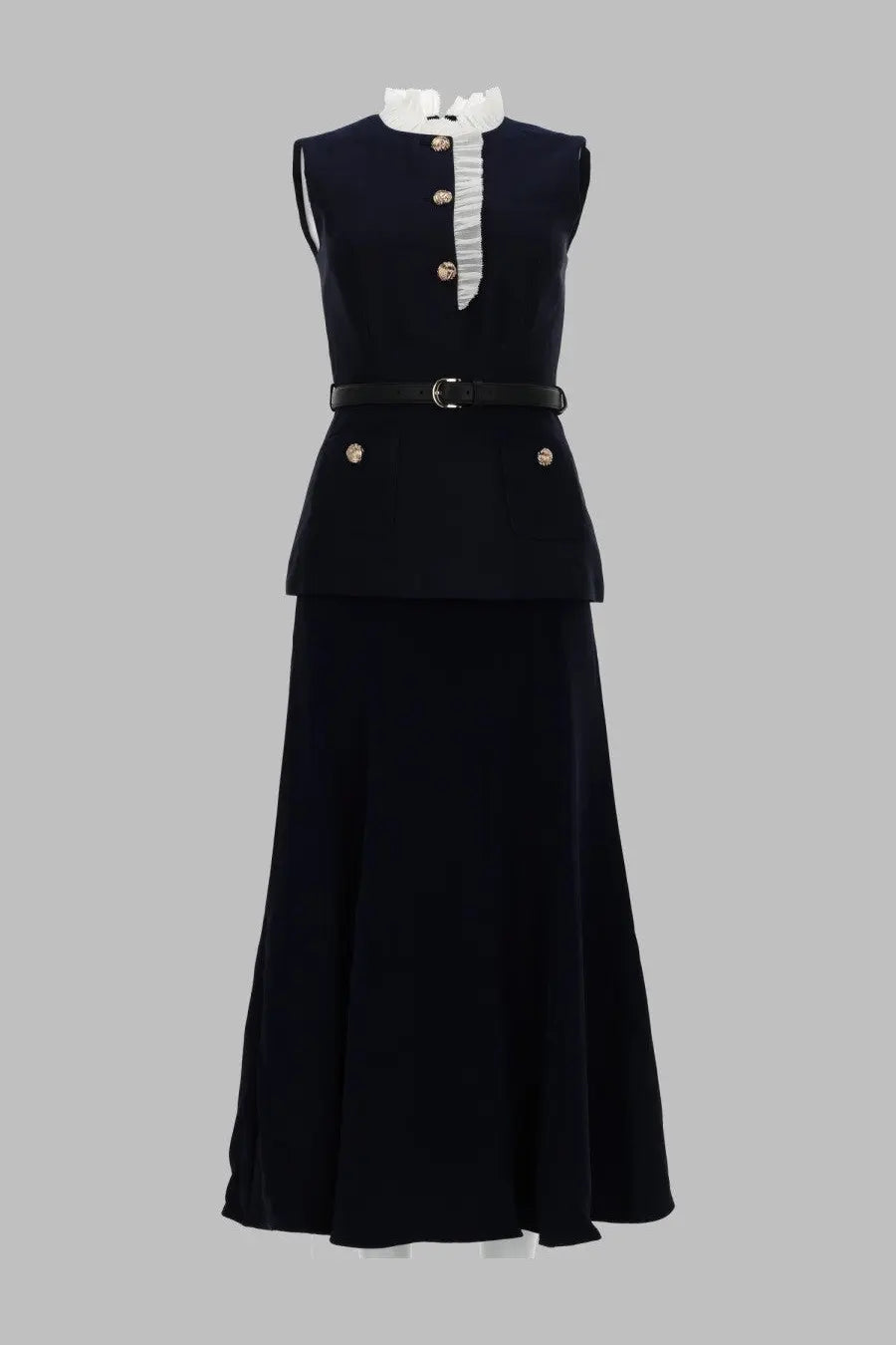 self-portrait Women's Abito Midi in Taffetà Con Volant Blue