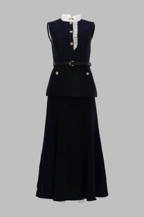 self-portrait Women's Abito Midi in Taffetà Con Volant Blue