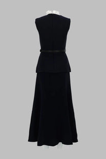 self-portrait Women's Abito Midi in Taffetà Con Volant Blue