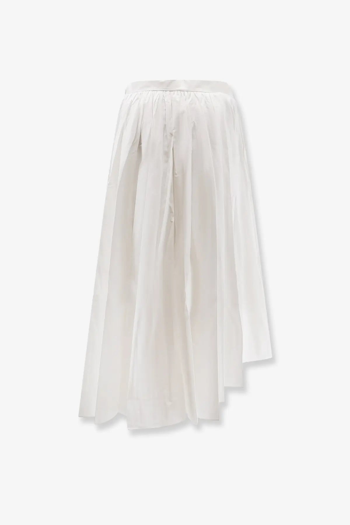 A flowing white pleated cotton skirt by self portrait with a high waistband and asymmetrical hemline for women