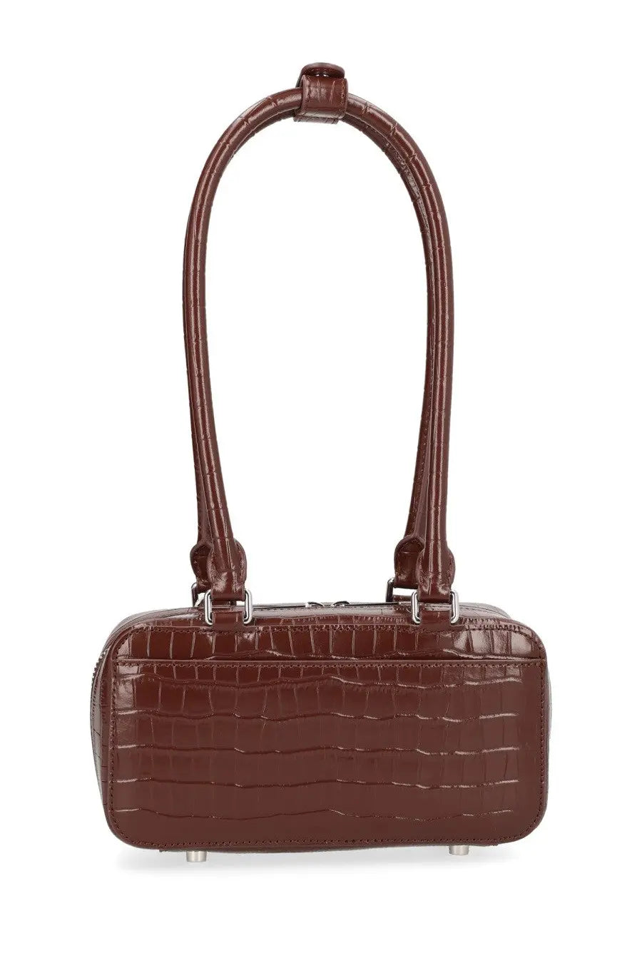 Self-portrait women’s bag brown brown crocodile-embossed handbag with curved top handle and silver-tone hardware