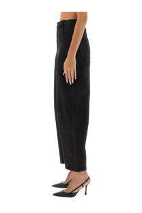 Self-portrait women’s black high-waisted wide-leg denim jeans with straight cut silhouette and classic front pockets