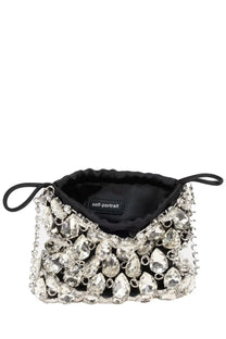 Self-portrait women’s borsa mini silver drawstring pouch with crystal embellishments and black interior lining
