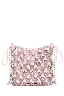 Self-portrait women’s borsa mini pink crystal-embellished shoulder bag with chain strap and soft fabric handles
