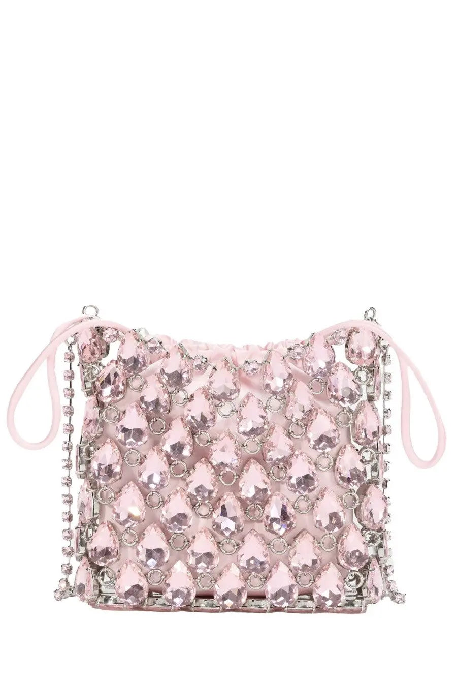 Self-portrait women’s pink crystal-embellished mini crossbody bag with chain strap and soft fabric handles