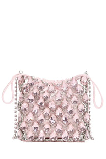 Self-portrait women’s pink crystal-embellished mini crossbody bag with chain strap and soft fabric handles