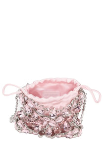 Self portrait Women’s borsa mini pink drawstring clutch with crystal embellishments satin interior and silver chain strap