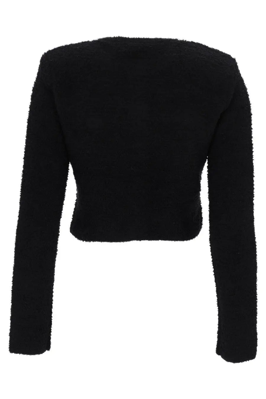 Self-portrait women’s black fuzzy cropped cardigan with long sleeves made from soft material for cozy wear