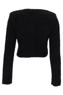 Self-portrait women’s black fuzzy cropped cardigan with long sleeves made from soft material for cozy wear