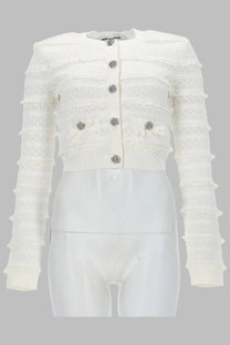 self-portrait Women's Cardigan Traforato Con Strass White