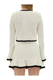 Cream-colored textured knit two-piece set with black trim from self-portrait womens crochet cardigan white collection