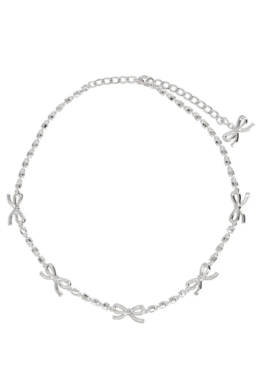 Silver chain necklace with delicate crystal bow charms by self-portrait women’s jewelry collection