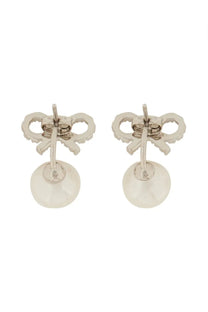 Self-portrait women’s silver earrings with bow-shaped studs and round translucent white pearl dangles