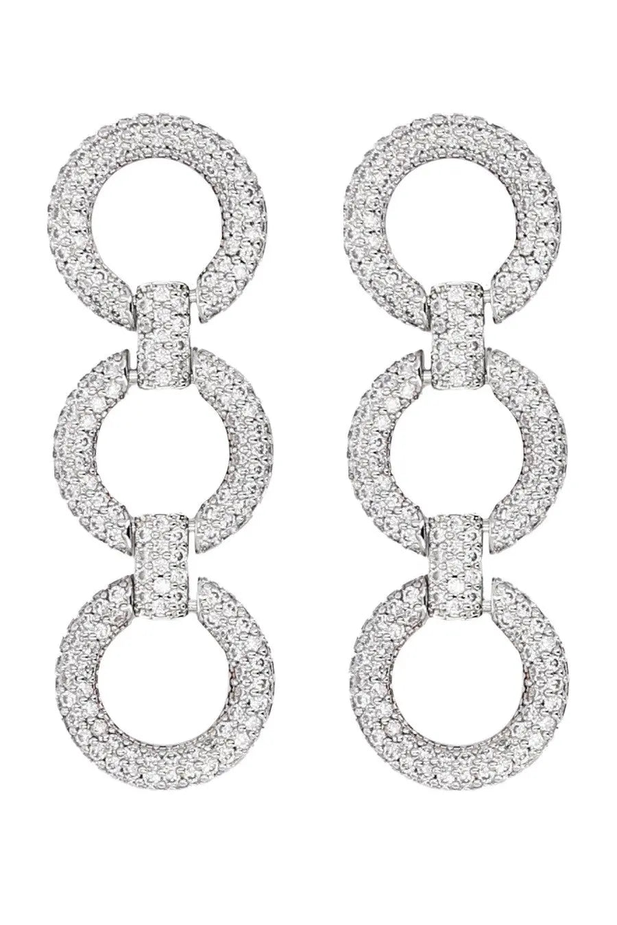 Self-portrait women’s silver earrings with three interconnected sparkling crystal paved hoop links