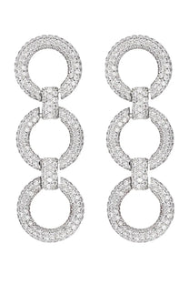 Self-portrait women’s silver earrings with three interconnected sparkling crystal paved hoop links