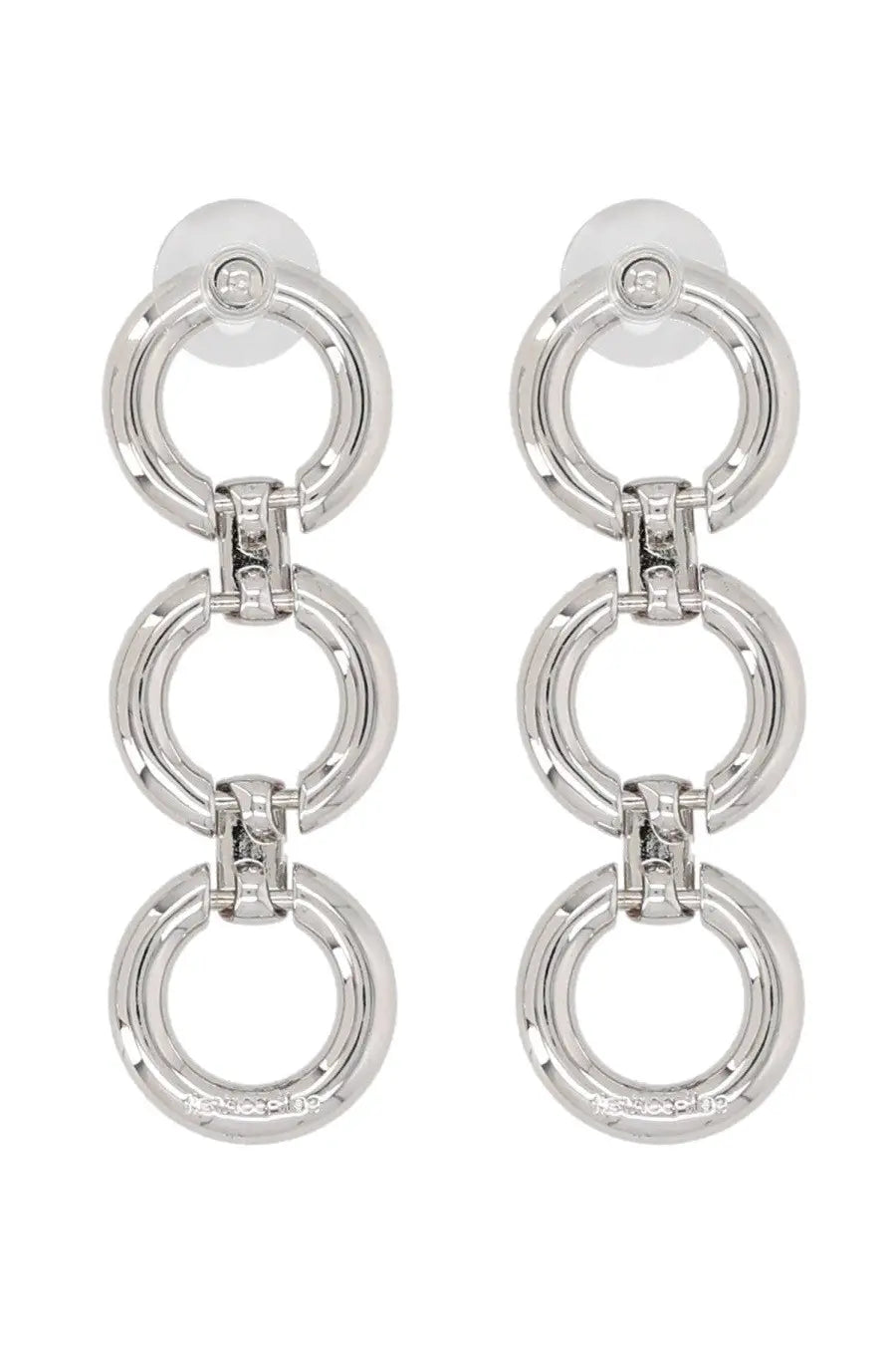 Self-portrait women’s silver earrings featuring silver-toned chain-link drop with three interconnected circular rings