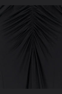 Self-portrait women’s long dress in black gathered jersey featuring ruched fabric with a pleated design