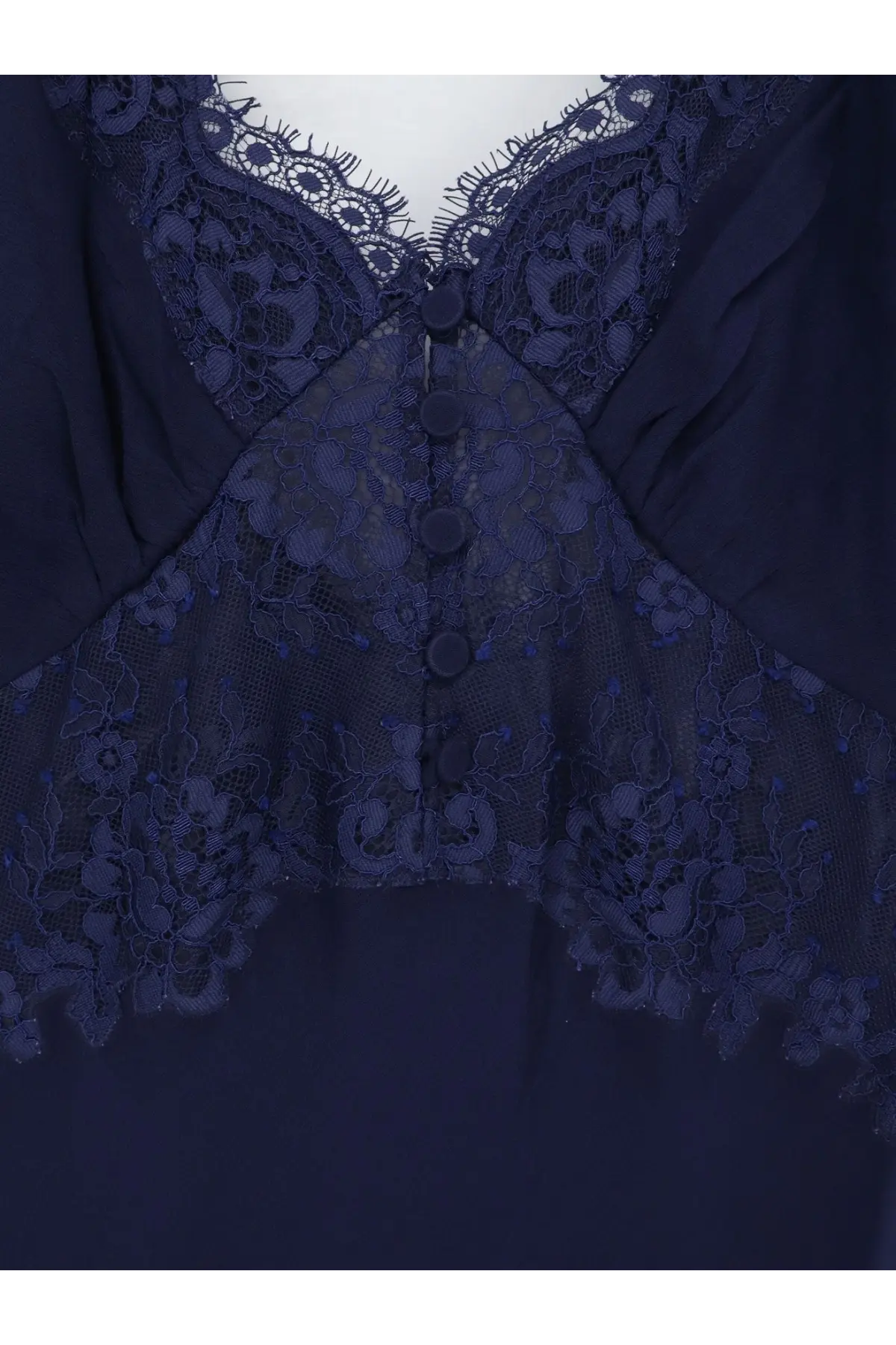 Self-portrait women’s georgette maxi dress blue with navy blue lace bodice floral embroidery and button-down front