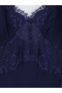 Self-portrait women’s georgette maxi dress blue with navy blue lace bodice floral embroidery and button-down front