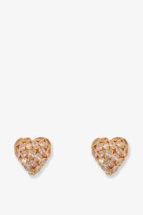 Gold heart-shaped brass stud earrings with sparkling pink teardrop crystals from self-portrait women collection