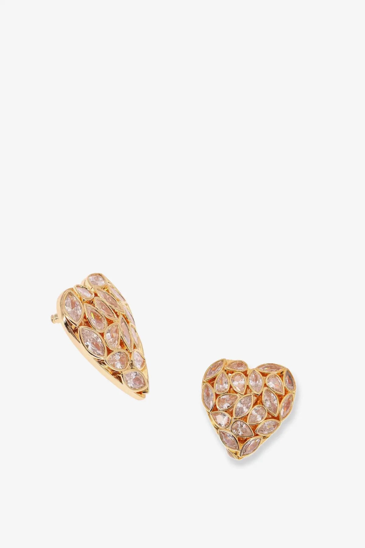 Gold-toned heart-shaped stud earrings with pink marquise-cut crystals in gold brass by self-portrait women