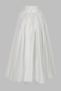 Self-portrait women’s gonna midi white cotton popeline skirt with flowing pleats fitted waistband and vertical seams