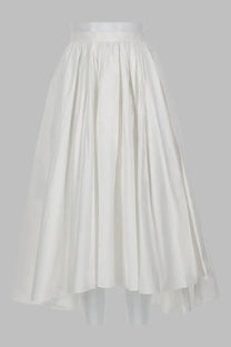 Self-portrait women’s gonna midi in white popeline di cotone with a flowing pleated skirt and asymmetrical hemline